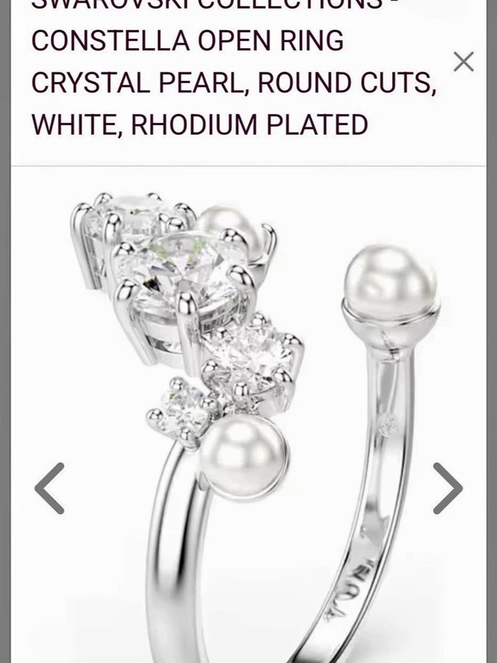 Brand new Swarovski Constella Open Ring Crystal Pearl in White ($178)